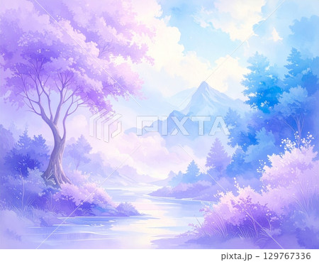 Abstract watercolor background of a blue sky with soft, beautiful clouds Abstract watercolor background of a blue sky with soft, beautiful clouds 129767336