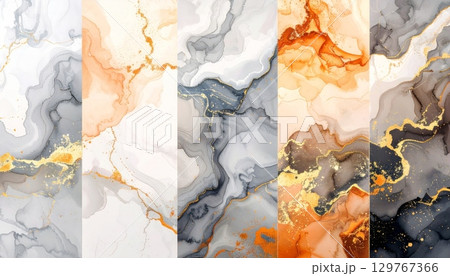 Abstract blue and yellow watercolor grunge texture on vintage paper with painted autumn leaves and flowers Abstract blue and yellow watercolor grunge texture on vintage paper with painted autumn leaves and flowers 129767366