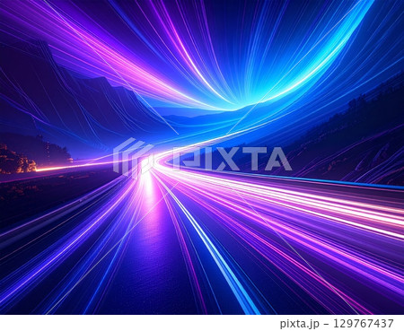 An abstract background of vibrant blue rays bursts forth with glowing energy and a bright flash of light An abstract background of vibrant blue rays bursts forth with glowing energy and a bright flash of light 129767437