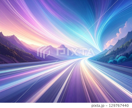 An abstract background of vibrant blue rays bursts forth with glowing energy and a bright flash of light 129767440
