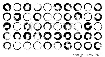Grunge circles, brush strokes, lines, ink smudges, hand-drawn scribble shapes. Handmade sketchy marks, acrylic stains, charcoal streaks. Paint textures, dry brush effect. Vector illustration 129767610