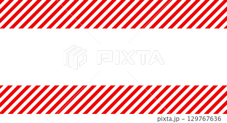 Warning sign with red and white diagonal lines. Attention, danger or caution symbol. Construction site signage, road safety notice, hazard banner, security alert shield. Vector illustration 129767636