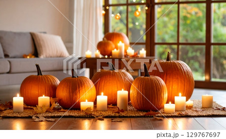 candles in a living room 129767697