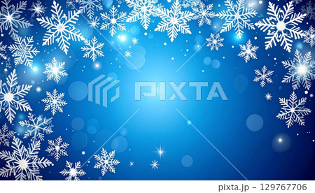 An abstract celebration of the winter season featuring a star and snowflake pattern on a blue background 129767706