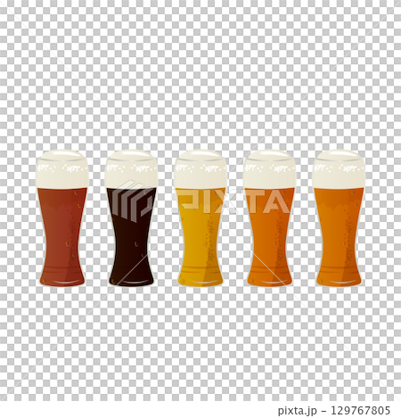 ビールグラスが並んでいるイラスト ビールグラスが並んでいるイラスト 129767805