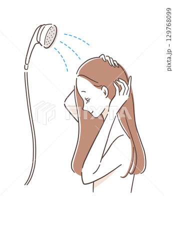 シャワーを浴びる女性のイラスト素材 129768099