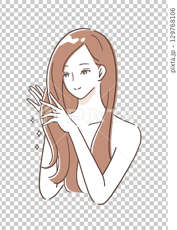 Illustration material of a woman taking hair care with treatment Illustration material of a woman taking hair care with treatment 129768106