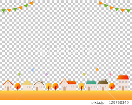 Cute house and cityscape background illustration_frame_autumn material 129768349