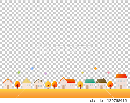 Cute house and cityscape background illustration_frame_autumn material 129768416