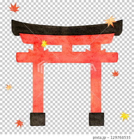 水彩で描いたシンプルな鳥居のイラスト 129768535