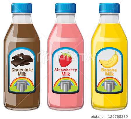 Colorful Milk Bottles Vector Illustration 129768880