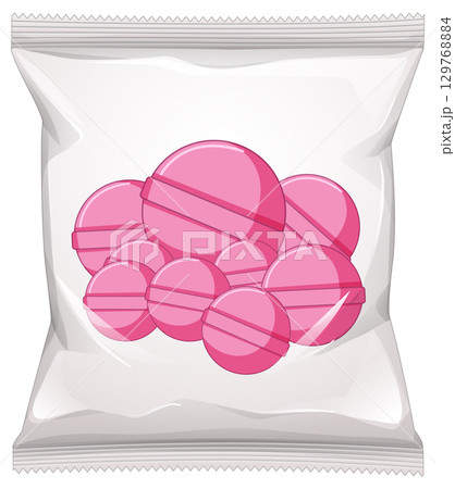 Pink Candy Tablets in Clear Plastic Packaging 129768884