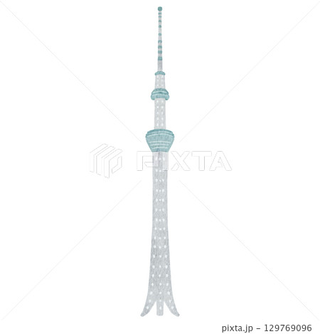 水彩で描いたシンプルなスカイツリーのイラスト 129769096