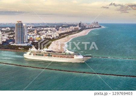 Luxury cruise liner ship departing from Miami, Florida. Travel to the USA vacation concept 129769403