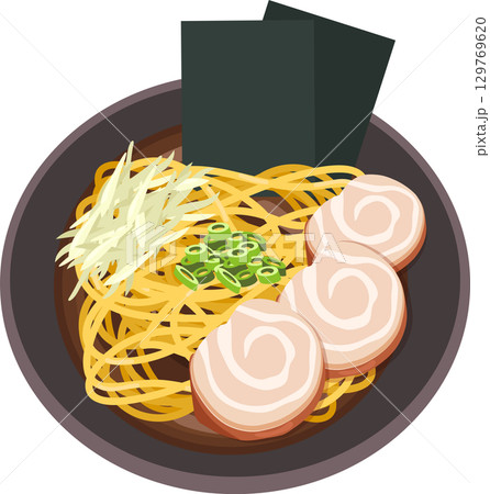 ramen noodle bowl traditional japanese cuisine top view with pork chashu seaweed and scallions 129769620