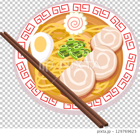 ramen japanese food illustration top view noodle soup with pork slices boiled egg scallions and narutomaki ramen japanese food illustration top view noodle soup with pork slices boiled egg scallions and narutomaki 129769623
