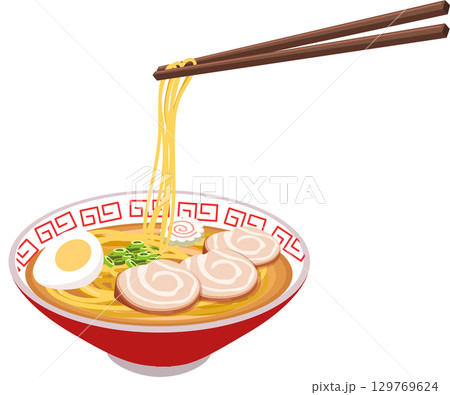hot japanese ramen bowl with noodles boiled egg pork slices narutomaki and chopsticks 129769624