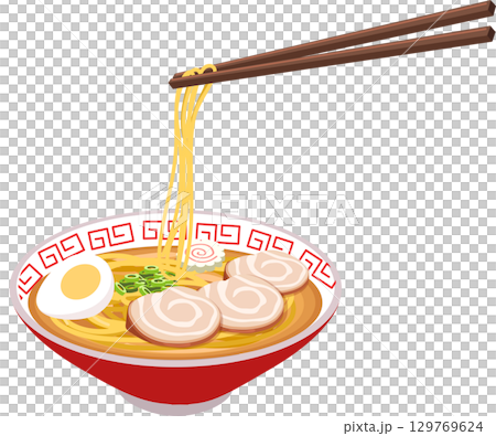 hot japanese ramen bowl with noodles boiled egg pork slices narutomaki and chopsticks 129769624
