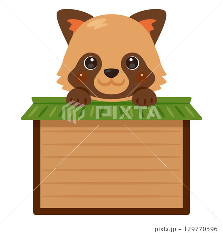 木製看板に乗ったタヌキのキャラクターイラスト 木製看板に乗ったタヌキのキャラクターイラスト 129770396