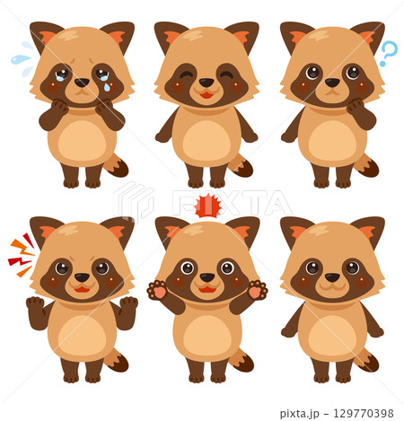 タヌキのキャラクターイラスト　表情セット 129770398