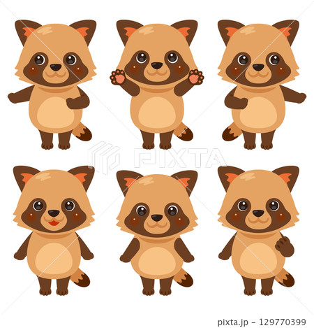 指さしをするタヌキのキャラクターイラストセット 129770399