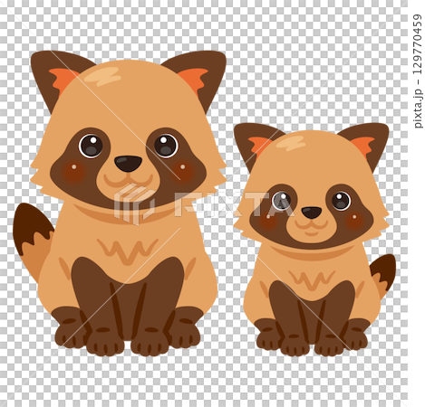 Illustration of a sitting raccoon parent and child Illustration of a sitting raccoon parent and child 129770459