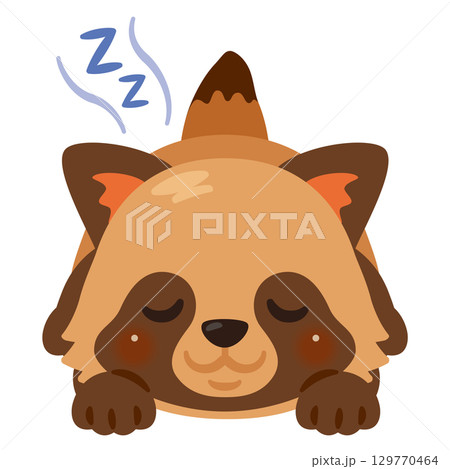うつ伏せで眠るタヌキのイラスト 129770464