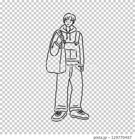 オーバーオールを着た人物　線画 129770487