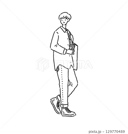 シンプルでおしゃれな人物・歩く 線画 シンプルでおしゃれな人物・歩く 線画 129770489