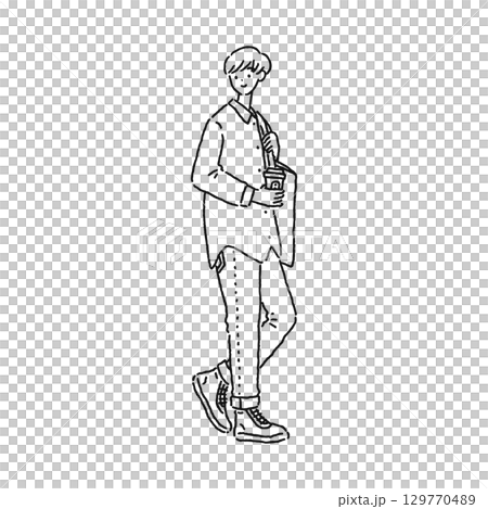 シンプルでおしゃれな人物・歩く 線画 シンプルでおしゃれな人物・歩く 線画 129770489