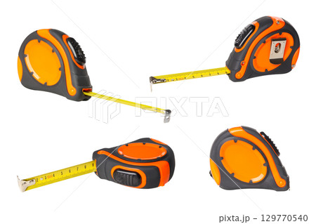 Four tape measures for building tasks, isolated on white, PNG 129770540