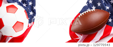 Soccer and football with flags for Labor Day, isolated on white, PNG 129770543