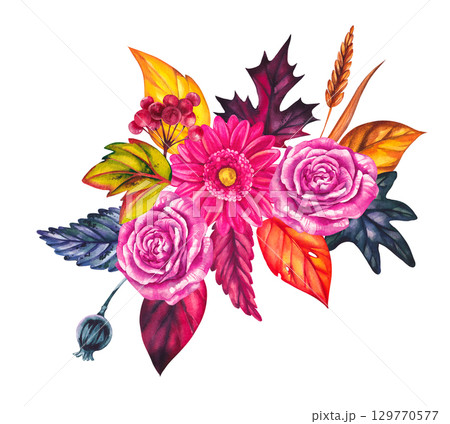 Autumn Watercolor Set Hand Drawn Watercolor 129770577