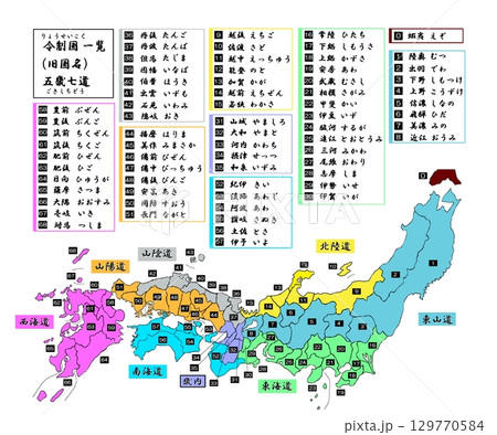 令制国一覧　図解イラスト「旧国名-五畿七道」 129770584