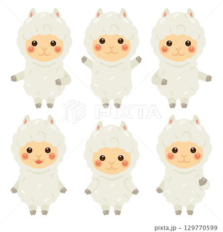 指さしをするアルパカのキャラクターイラストセット 指さしをするアルパカのキャラクターイラストセット 129770599