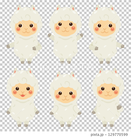 指さしをするアルパカのキャラクターイラストセット 指さしをするアルパカのキャラクターイラストセット 129770599