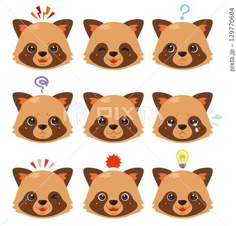 タヌキのイラストセット　顔表情のみ 129770604