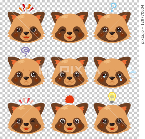 Raccoon illustration set - facial expressions only 129770604