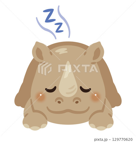 うつ伏せで眠るサイのイラスト 129770620