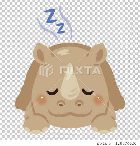 うつ伏せで眠るサイのイラスト 129770620