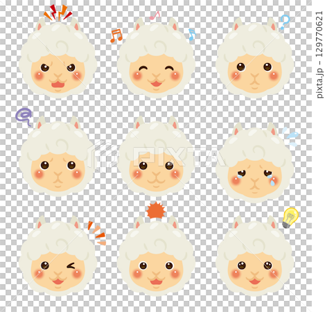アルパカのイラストセット　顔表情のみ 129770621