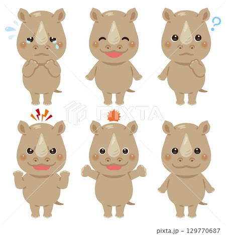 サイのキャラクターイラスト　表情セット 129770687