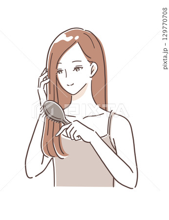 ブラッシングする女性のイラスト素材 ブラッシングする女性のイラスト素材 129770708