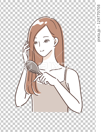 ブラッシングする女性のイラスト素材 ブラッシングする女性のイラスト素材 129770708