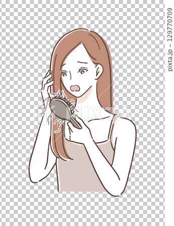 抜け毛にショックを受ける女性のイラスト素材 129770709