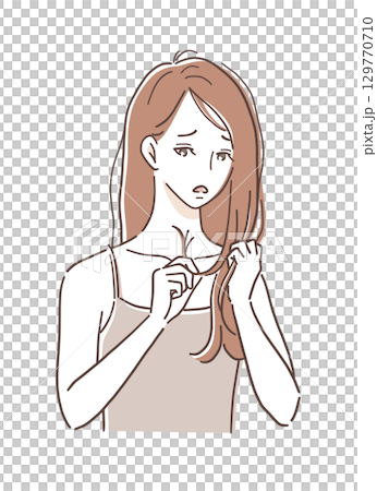 頭髮受損的女性插畫素材 129770710