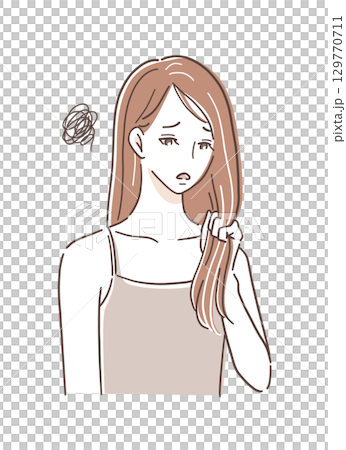 Illustration material of a woman suffering from gray hair Illustration material of a woman suffering from gray hair 129770711