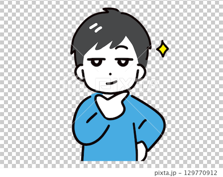 A young man in casual clothes grins proudly (upper body, front view) A young man in casual clothes grins proudly (upper body, front view) 129770912