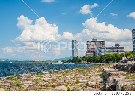 夏の琵琶湖岸風景 大津市 夏の琵琶湖岸風景 大津市 129771253