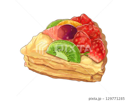 果物がたくさんのったフルーツタルト 129771285